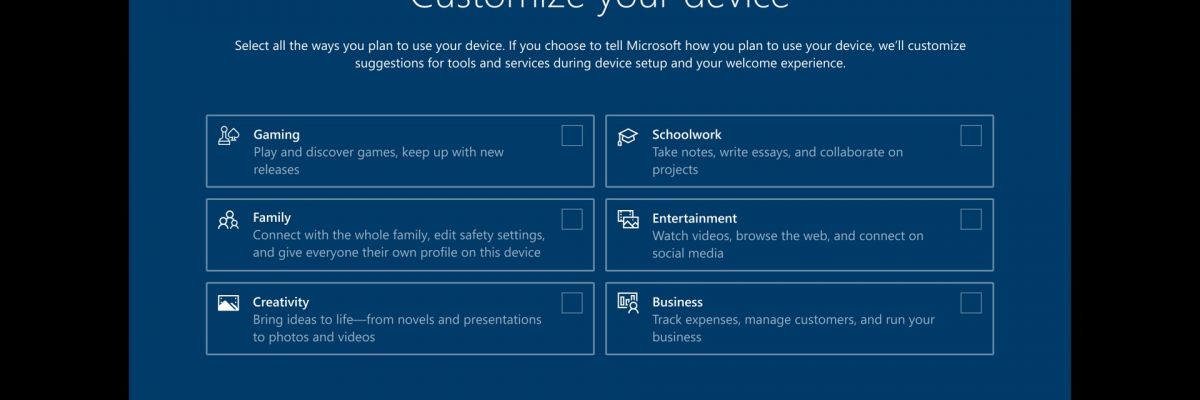מיקרוסופט רוצה להתאים אישית את Windows 10 בהתאם לשימוש המיועד של המחשב שלך